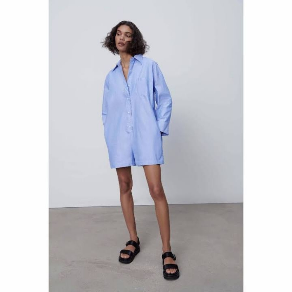 Zara Oversized Boyfriend Shirt Romper size XL